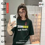 ZOMBIES eat flesh. Cotton Dri-Fit Shirt - Image 3
